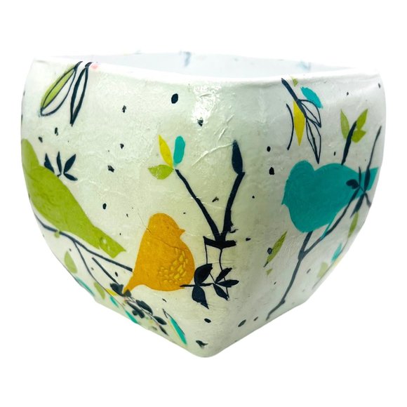 Libbey Glass Handmade Flower Votive Bowl Decoupaged Heavy Glass Curved Square - Picture 14 of 16